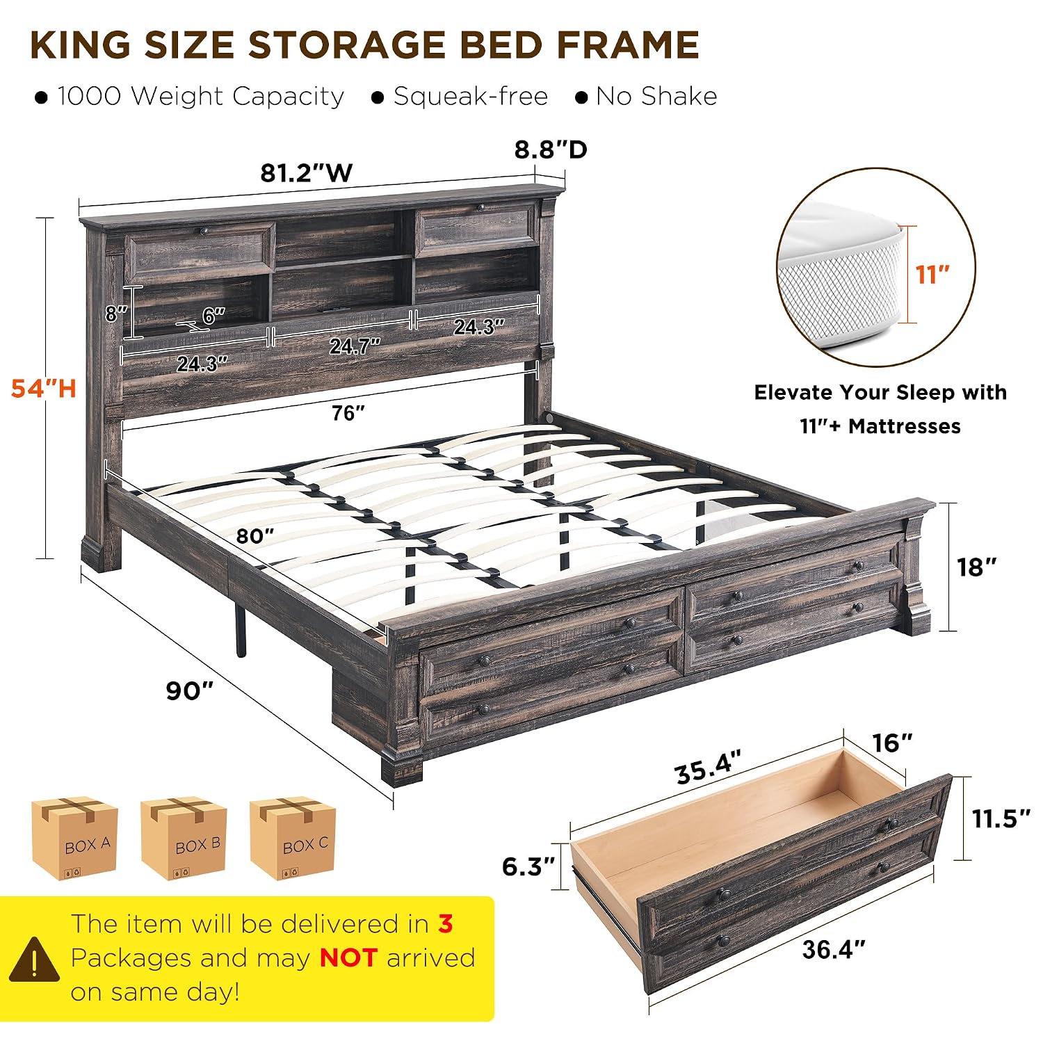 King Size Bed Frame With Storage Drawers - Letto matrimoniale con testiera da 54