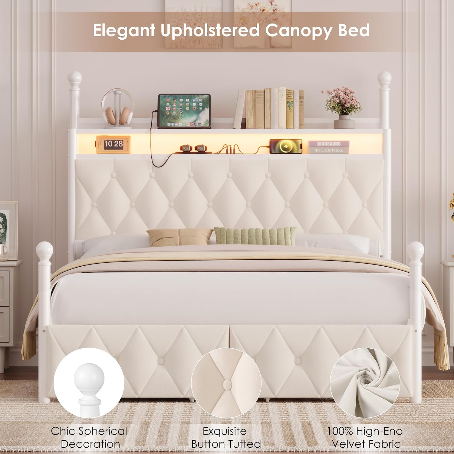 Canopy Bed Frame Metal Queen - Letto a baldacchino Queen Size con