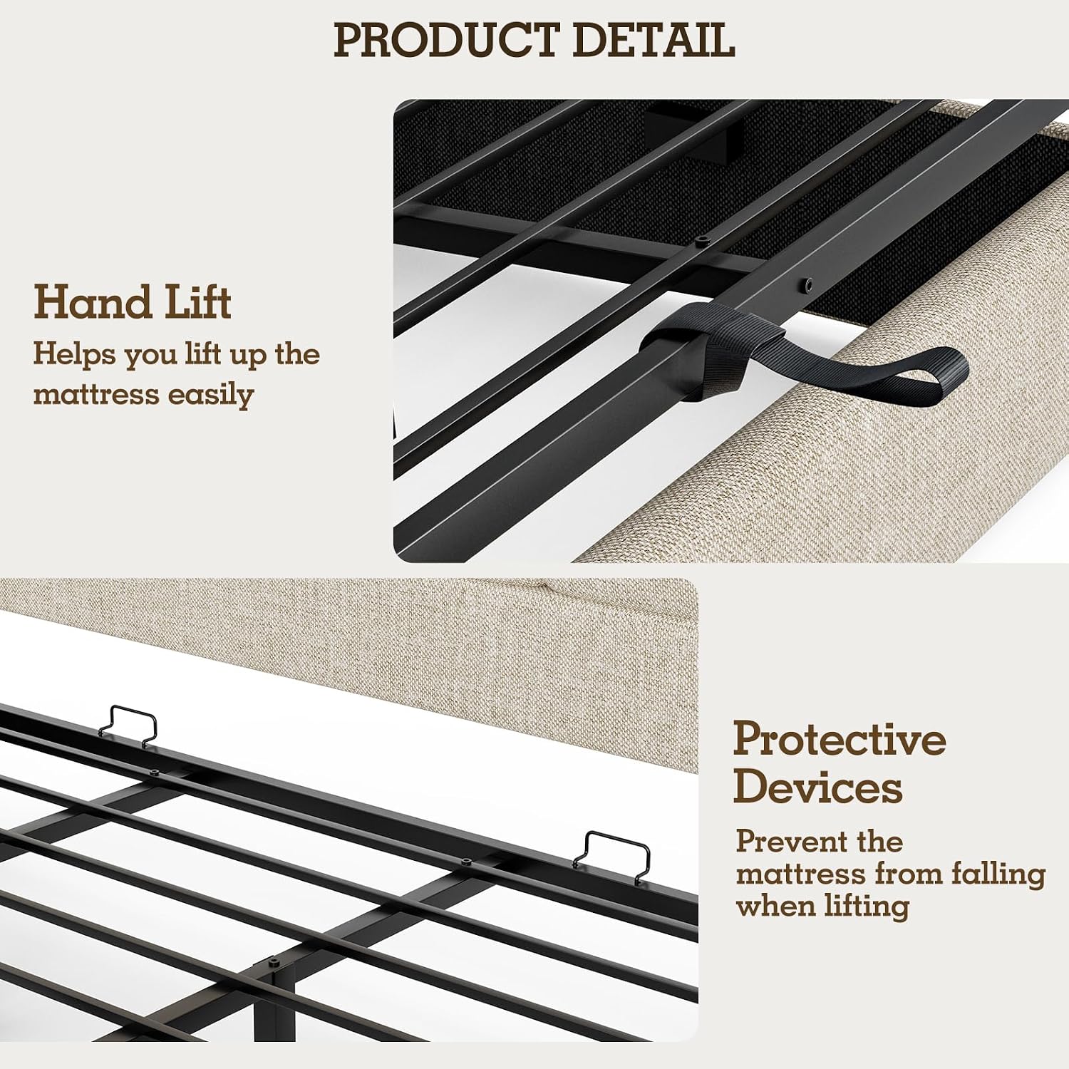 Gas Lift Storage Bed Hydraulic - Letto matrimoniale imbottito in lino con
