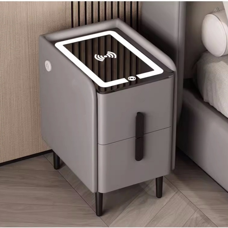 Solid Wood Nightstand 2 Drawers - Comodino Intelligente in Stile Nordico con
