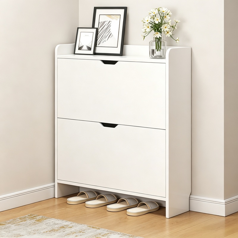 Shoe Rack Cabinet Narrow Entryway - Scarpiera a 2 livelli in legno