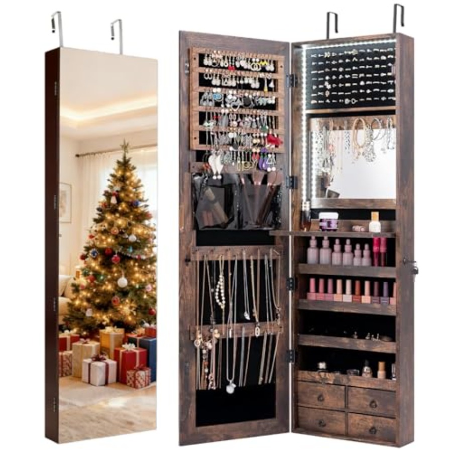 Full Length Mirror Jewelry Armoire - Armadio per gioielli con 47 LED