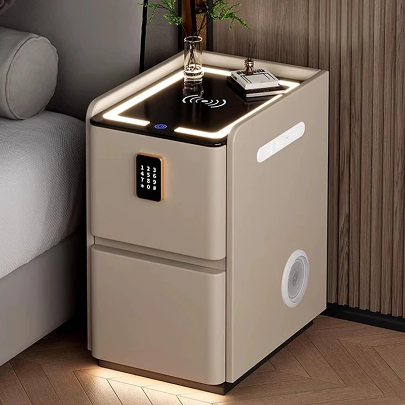 Solid Wood Nightstand 2 Drawers - Comodini con Porte USB, Luci LED,