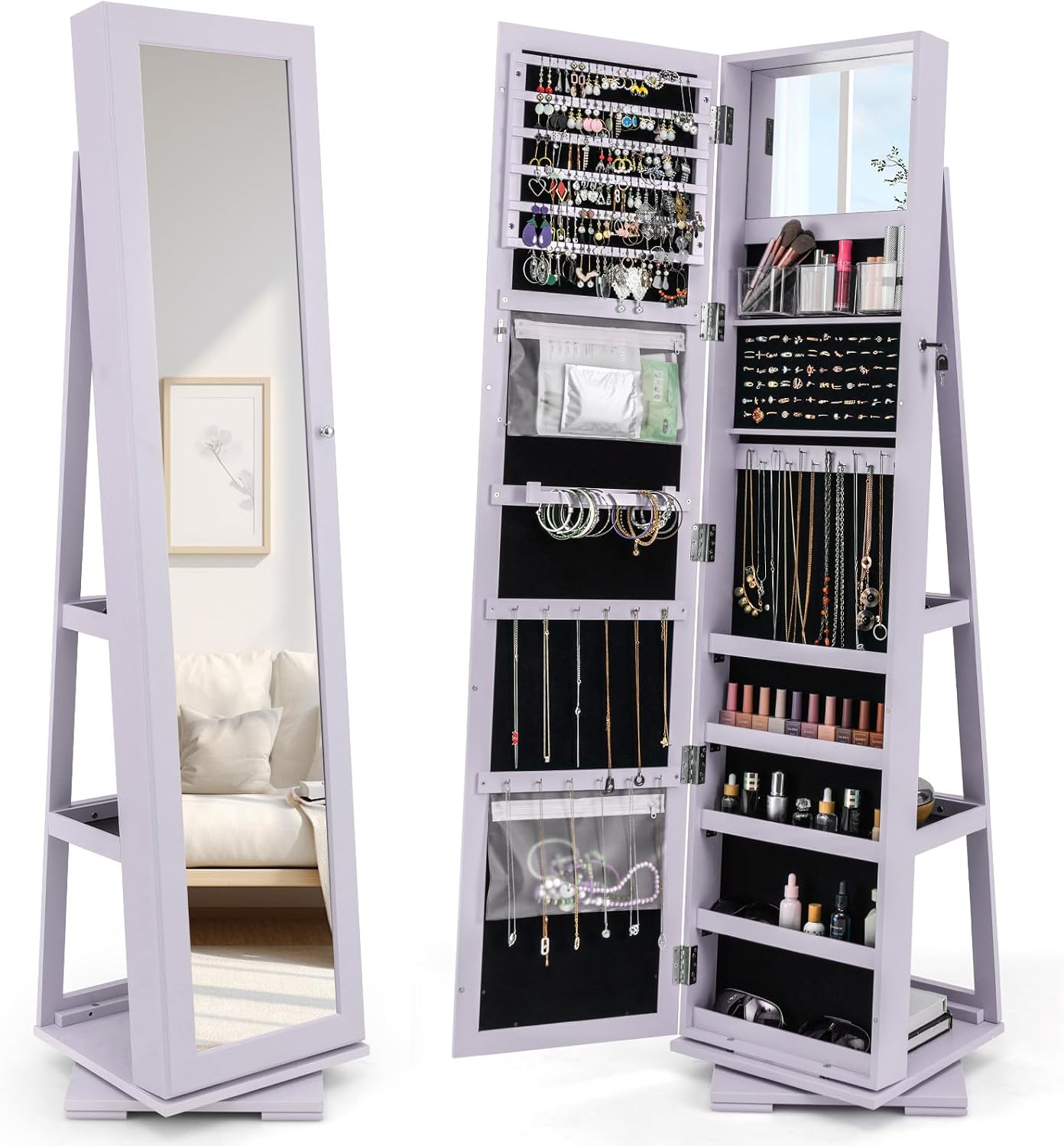 Full Length Mirror Jewelry Armoire - Armadio Portagioie Girevole a 360° con