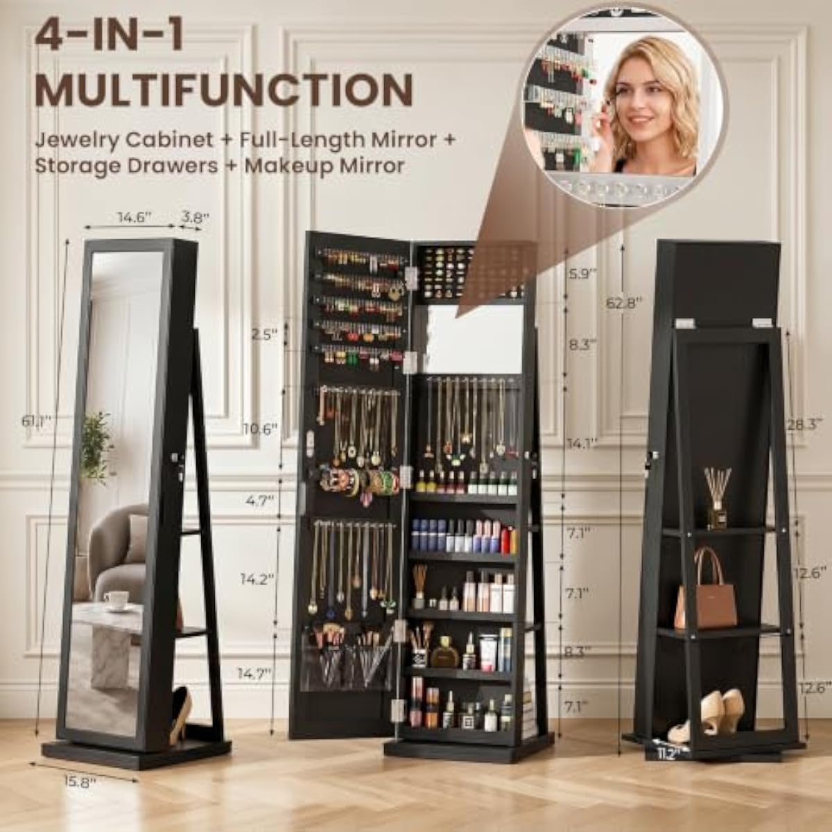 Elegante Armadio Portagioie Ne - Full Length Mirror Jewelry Armoire recensione e prezzo