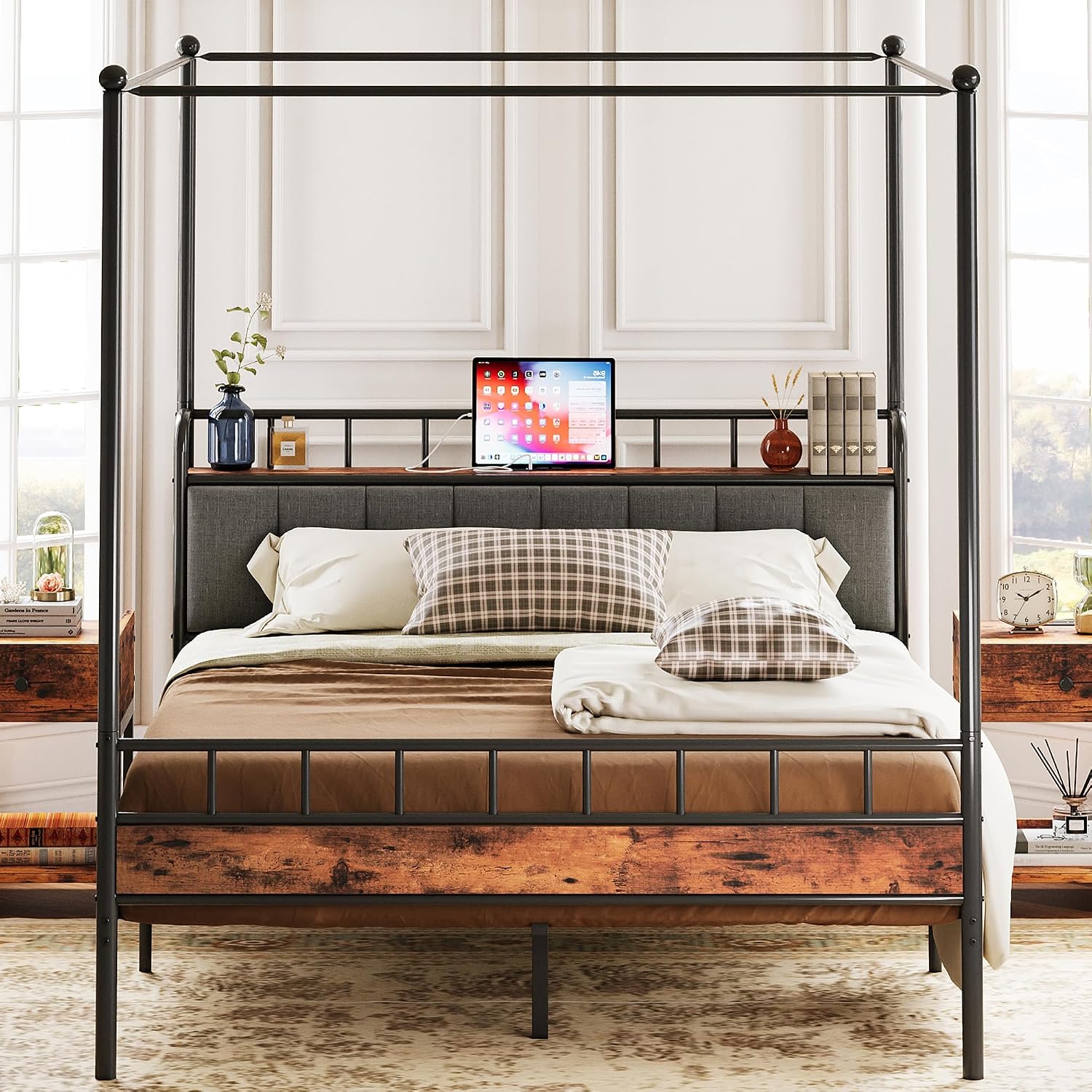 Letto a baldacchino Queen con  - Canopy Bed Frame Metal Queen recensione e prezzo
