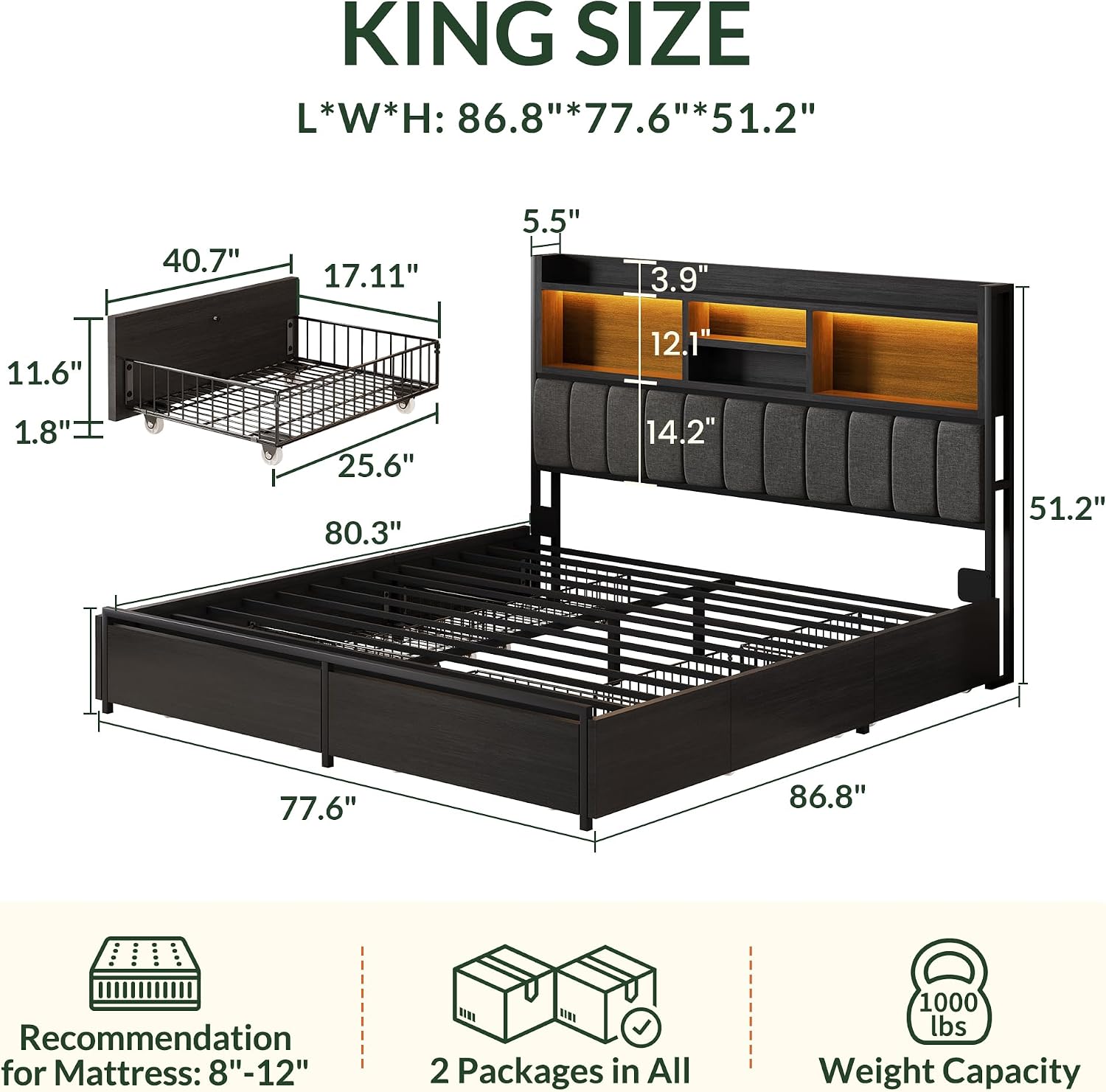 Struttura letto king size con  - King Size Bed Frame With Storage Drawers recensione e prezzo